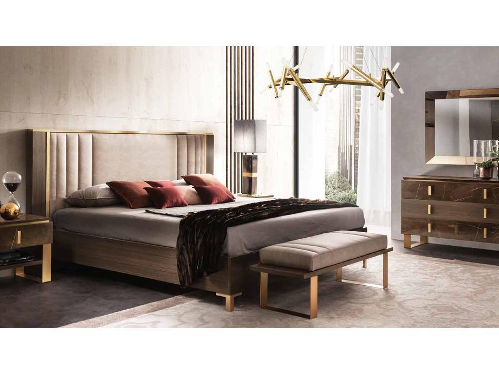 Arredo Classic: Essenza: кровать 180х200 с мягкой спинкой (венге, коричневый, золото)