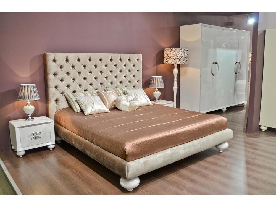 Fratelli Barri: Palermo: кровать  180х200 велюр бежевый (белый лак)