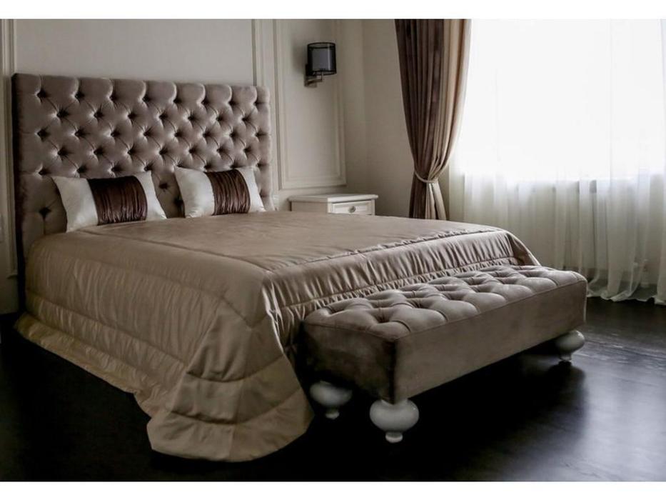 Fratelli Barri: Palermo: кровать  180х200 велюр бежевый (белый лак)