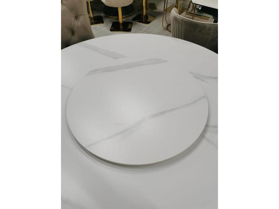 Linhai Lanzhu: Мелоди: стол обеденный  (белый мрамор, серебро)