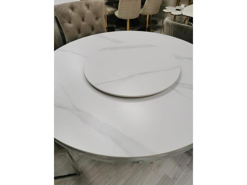 Linhai Lanzhu: Мелоди: стол обеденный  (белый мрамор, серебро)